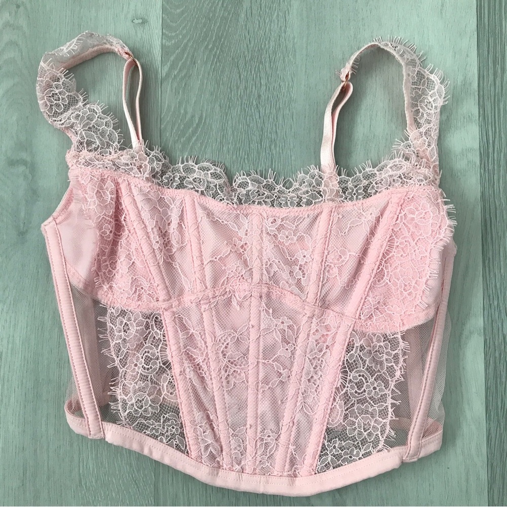 VICTORIAS SECRET PINK EYELASH LACE CORSET XS - Picture 1 of 9